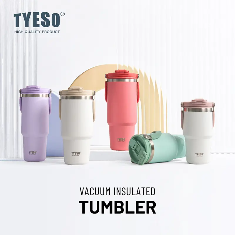 Tyeso Stainless Steel Vacuum Flasks Handle Thermos Cup Dual-Drink Coffee Cup Cold & Hot Insulated Cup Tumbler Ice Cup Car Bottle