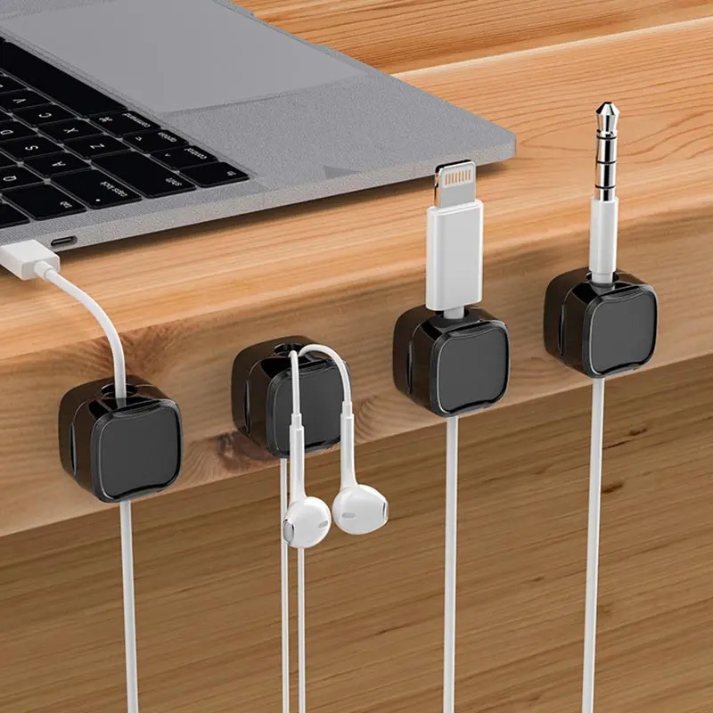 6pcs Non Perforated Magnetic Data Cable Organizer Magnetic Cable Clamp Bedside Table Mouse Winder Cable Management Cable Clamp