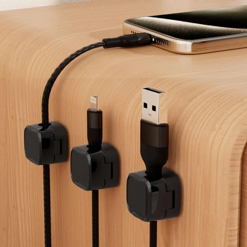 6pcs Non Perforated Magnetic Data Cable Organizer Magnetic Cable Clamp Bedside Table Mouse Winder Cable Management Cable Clamp