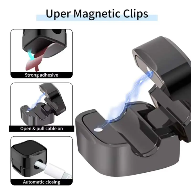 6pcs Non Perforated Magnetic Data Cable Organizer Magnetic Cable Clamp Bedside Table Mouse Winder Cable Management Cable Clamp