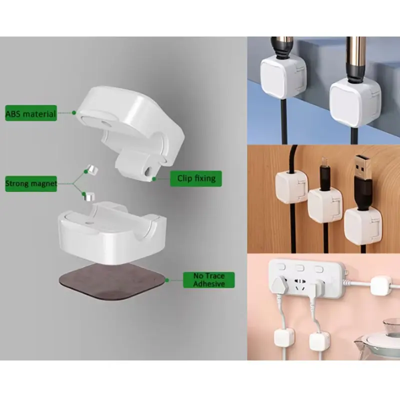 6pcs Non Perforated Magnetic Data Cable Organizer Magnetic Cable Clamp Bedside Table Mouse Winder Cable Management Cable Clamp