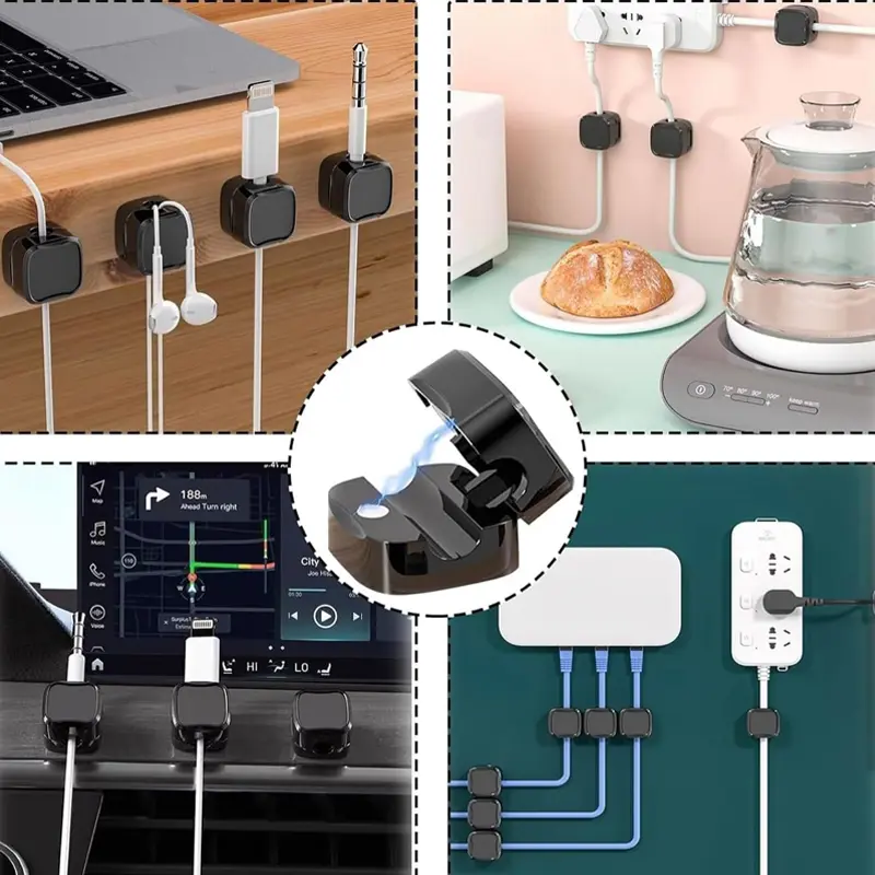 6pcs Non Perforated Magnetic Data Cable Organizer Magnetic Cable Clamp Bedside Table Mouse Winder Cable Management Cable Clamp