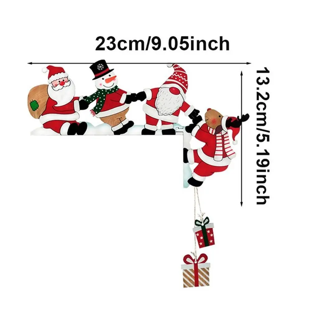 Wooden Santa Claus Door Corner Decor Cartoon Santa Claus Snowman Reindeer Corner Door Frame Decor Figurine Handle Door Corner