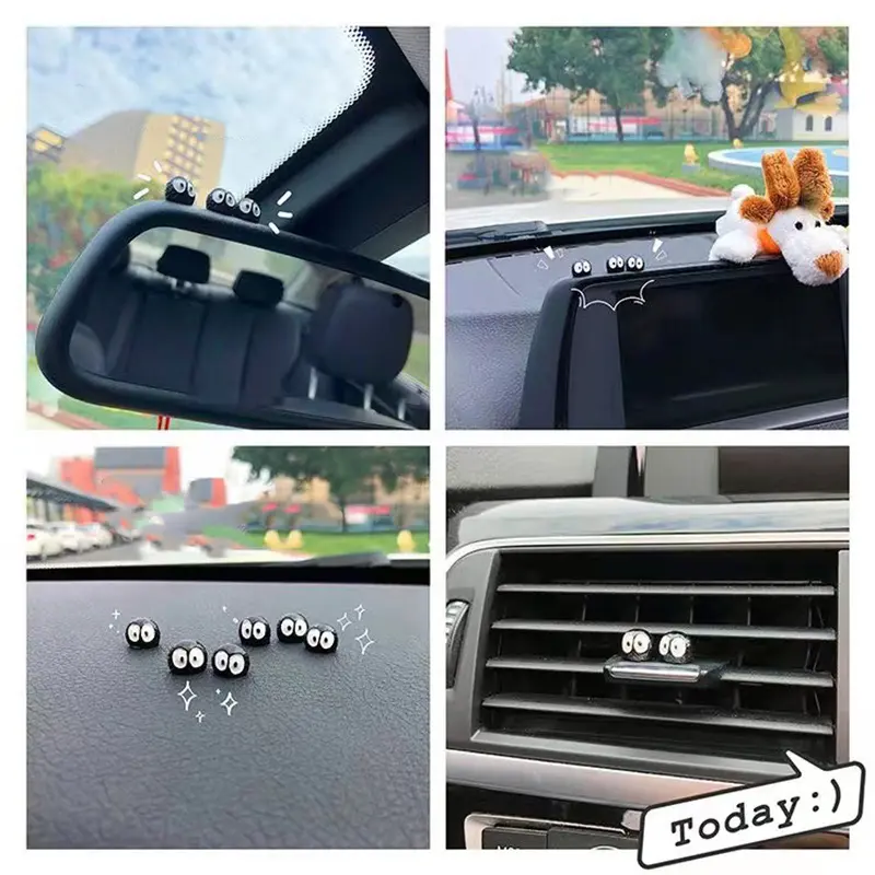 Cute Little Coal Ball Black Elf Car Center Console Decor Car Interior Rearview Mirror Funny Ornament Electric Car Accessories