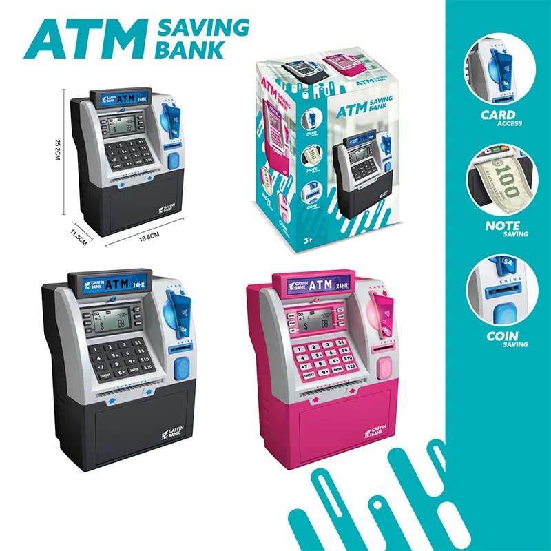 Large Capacity ATM Automatic Teller Machine Piggy Bank Coin Cash Bank Card Savings Box Password Counter Key Lock Safe Kids Gifts