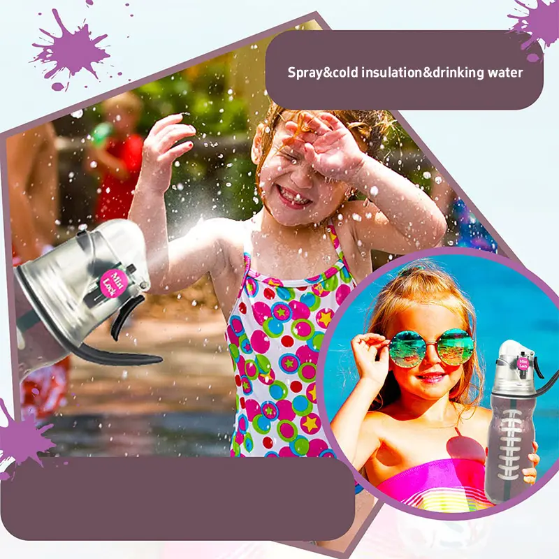 Spray Cooling Water Cup 3 In 1 Double Insulated Cup Outdoor Sports Portable Anti Falling Water Cup Creative Birthday Party Gift