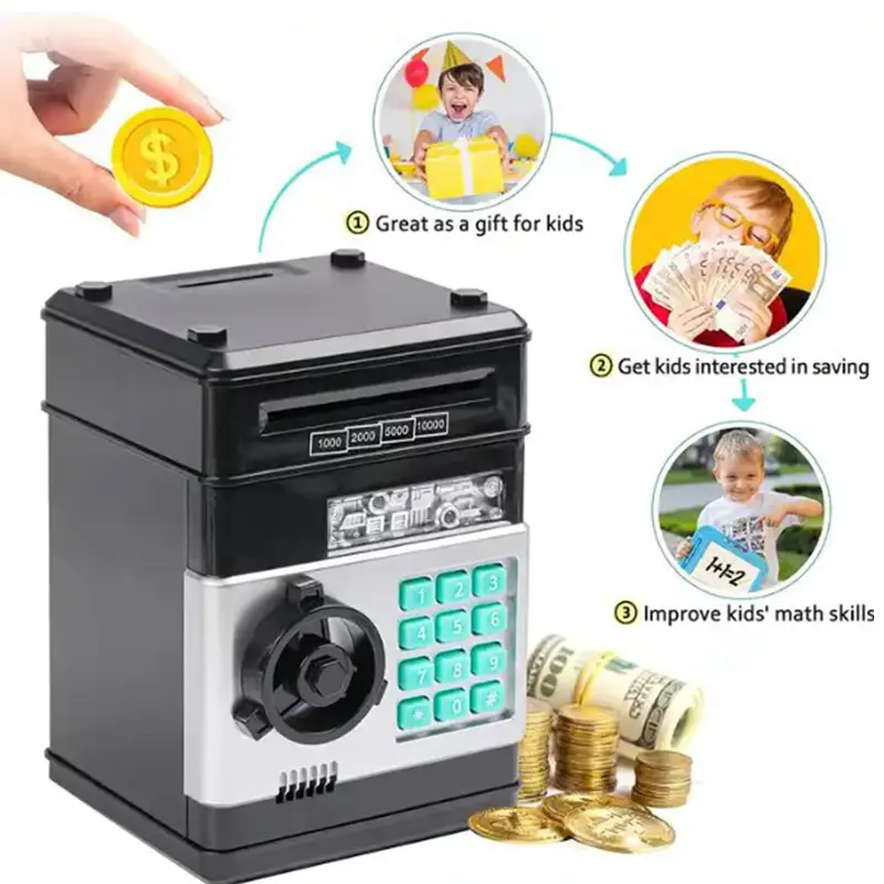 Large Capacity ATM Automatic Teller Machine Piggy Bank Coin Cash Bank Card Savings Box Password Counter Key Lock Safe Kids Gifts