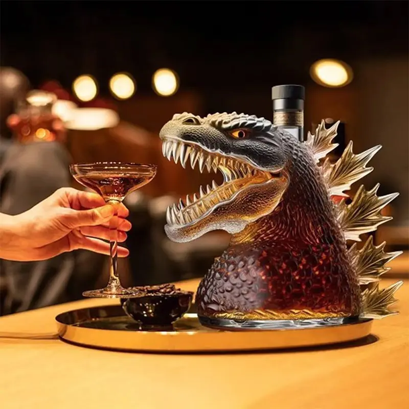 330ML Whiskey Awakening Bottle Dinosaur Monster Statue Glass Bottle Decor Festival Birthday Gifts For Father Boyfriend Friends