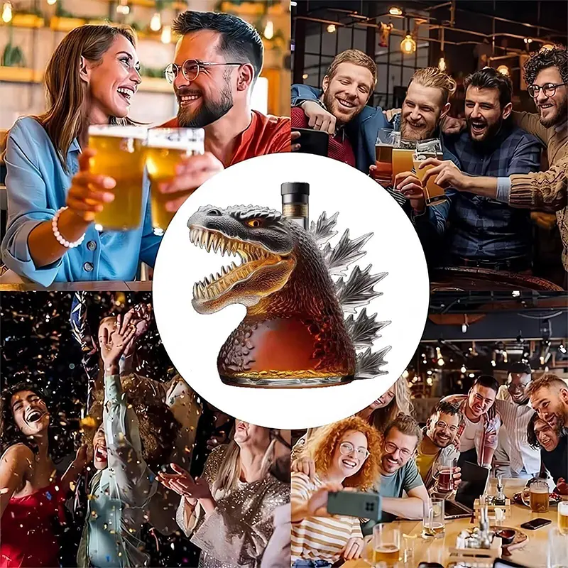 330ML Whiskey Awakening Bottle Dinosaur Monster Statue Glass Bottle Decor Festival Birthday Gifts For Father Boyfriend Friends