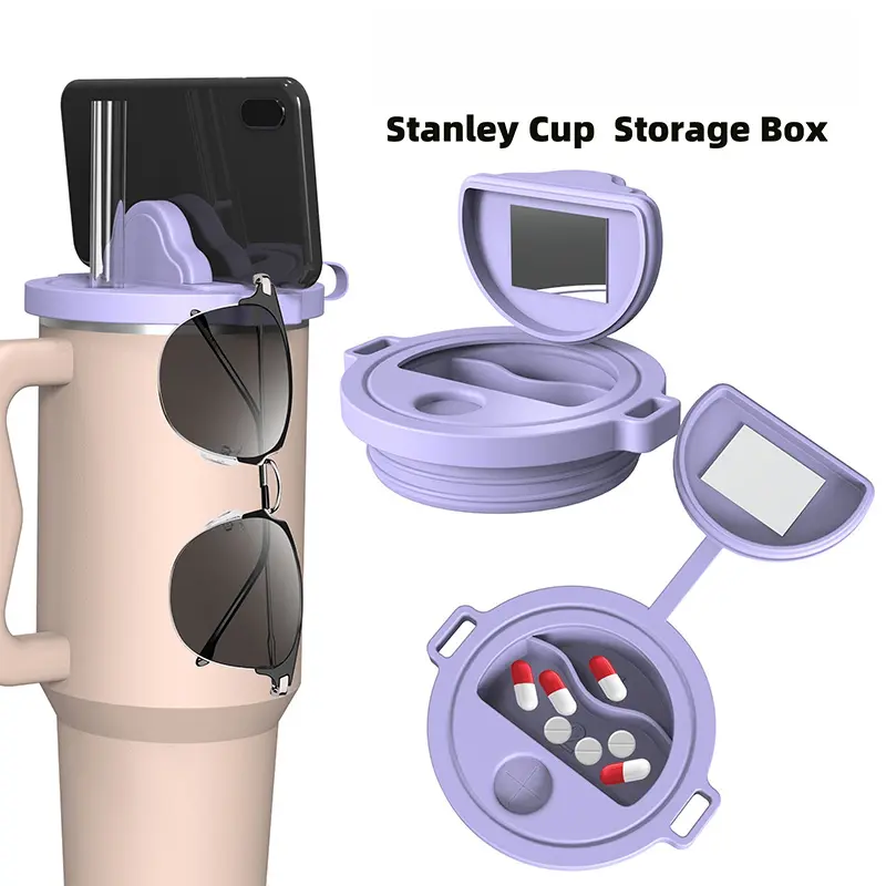 For Stanley Water Cup Accessories 40oz Multi Functional Storage Box Phone Stand Dustproof Leak Proof Silicone Straw Cup Lid