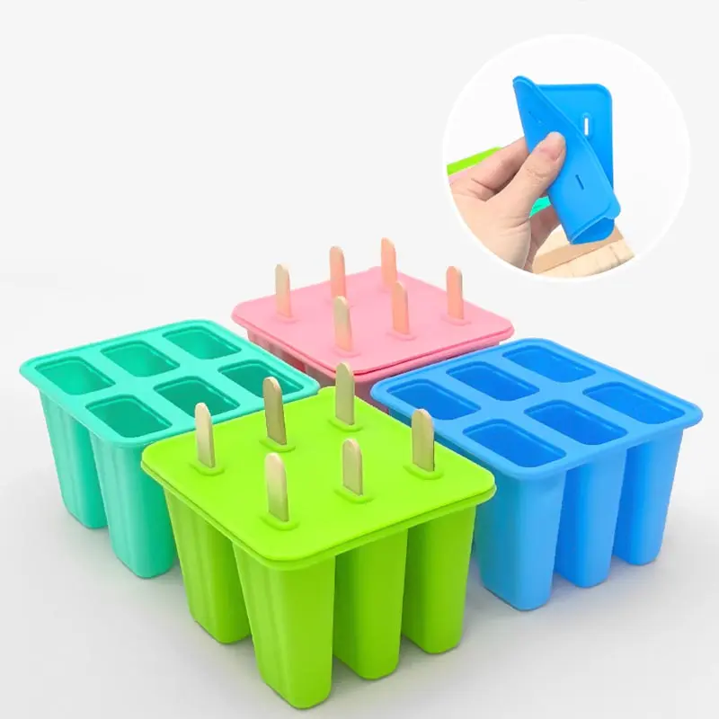 6-grid Ice Cream Mold With Silicone Tape Cover Reusable Oval Shaped Popsicle Easy Demolding Mold DIY Ice Cream Baking Mold