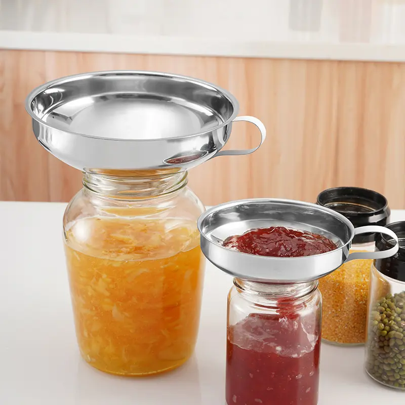 1/2pcs Stainless Steel Kitchen Wide Mouth Funnel Set Salad Dressing Jam Large Diameter Funnel For Filling Bottle Oil Tool 2 Size