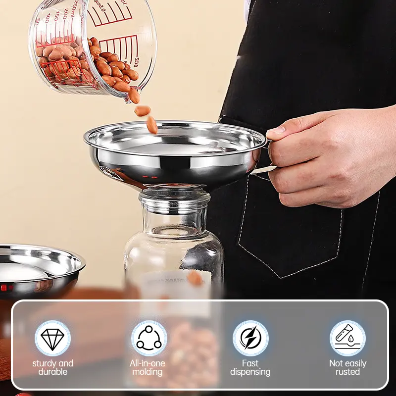 1/2pcs Stainless Steel Kitchen Wide Mouth Funnel Set Salad Dressing Jam Large Diameter Funnel For Filling Bottle Oil Tool 2 Size