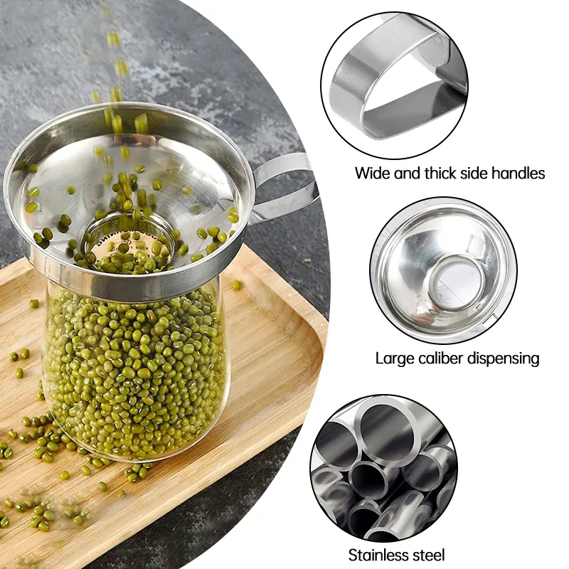 1/2pcs Stainless Steel Kitchen Wide Mouth Funnel Set Salad Dressing Jam Large Diameter Funnel For Filling Bottle Oil Tool 2 Size