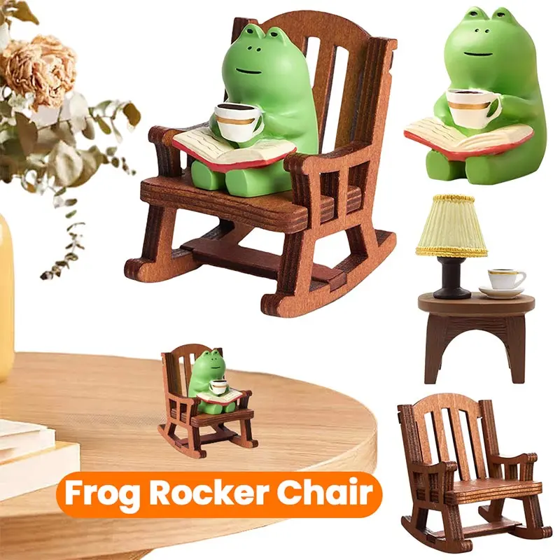Mini Cute Cartoon Frog Rocking Chair Sculpture Pendant Coffee Desk Lamp Frog Resin Office Desktop Decoration Car Interior Crafts