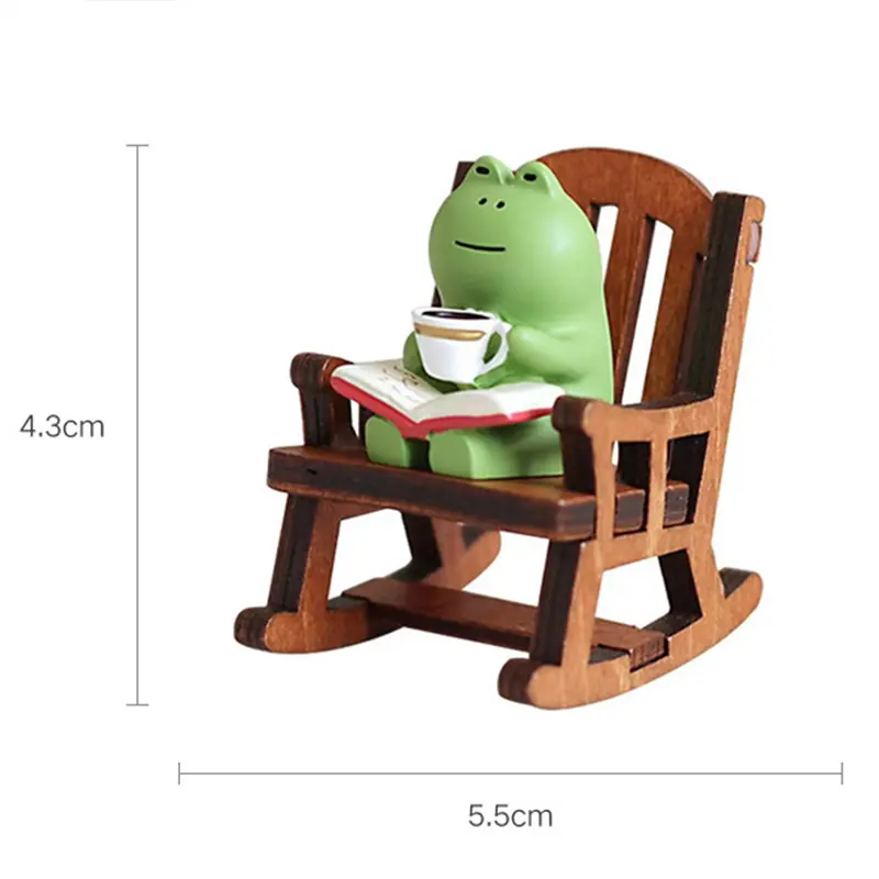 Mini Cute Cartoon Frog Rocking Chair Sculpture Pendant Coffee Desk Lamp Frog Resin Office Desktop Decoration Car Interior Crafts