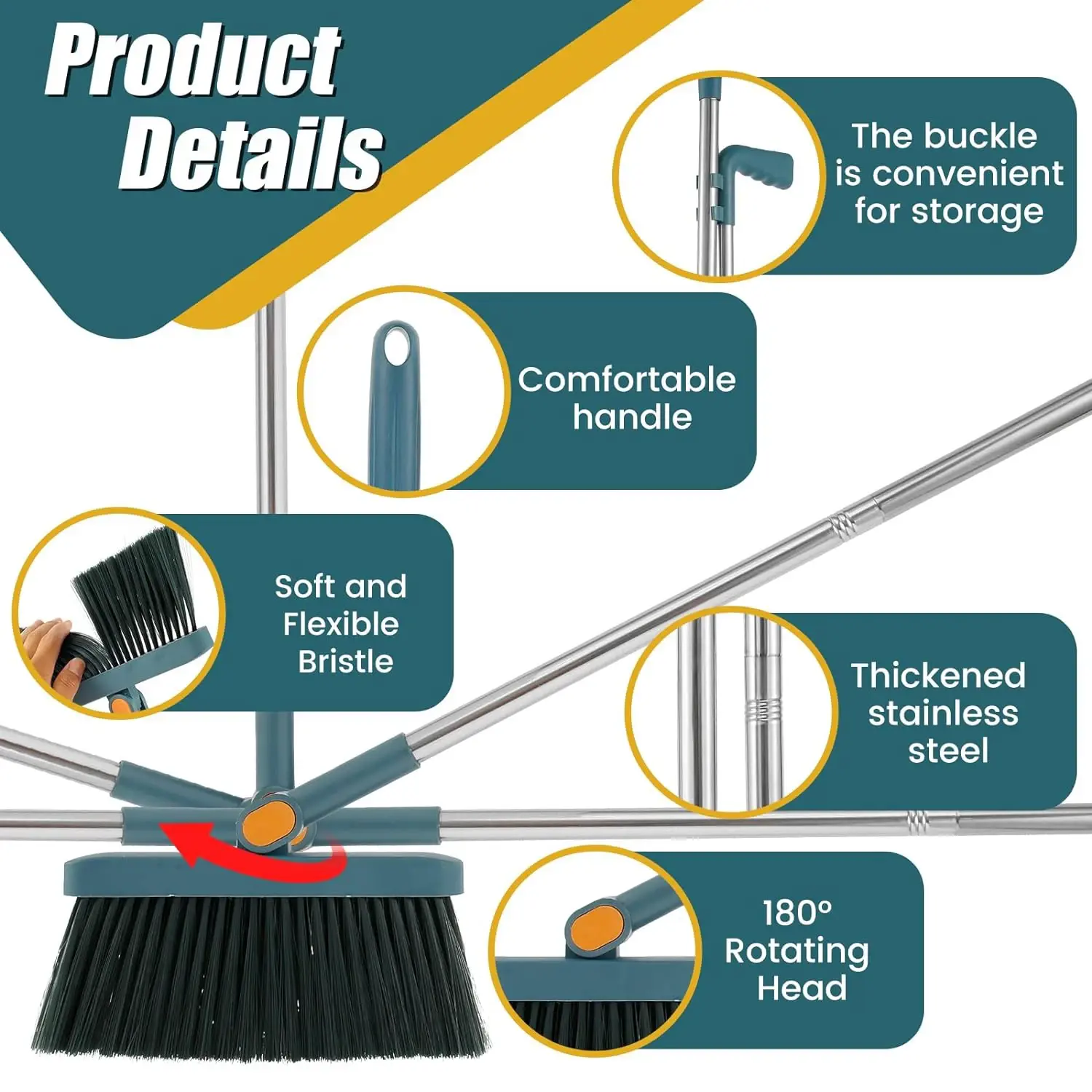 Kitchen Office New Folding Broom  Dustpan Set 180 ° Rotating Broom Storage Cleaning Tools Non-stick Hair Dry Wet Dual-use Broom