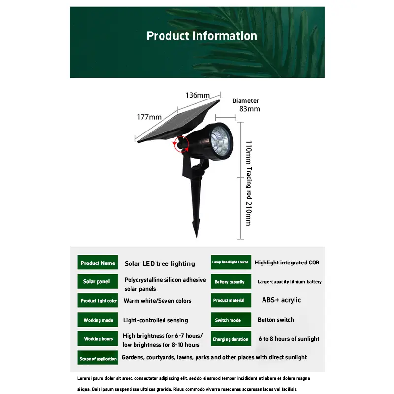 5/10/15w Solar Ground Spotlight Unted Light Waterproof Led Landscape Lighting Outdoor Courtyard Garden Terrace Lawn Decor Light