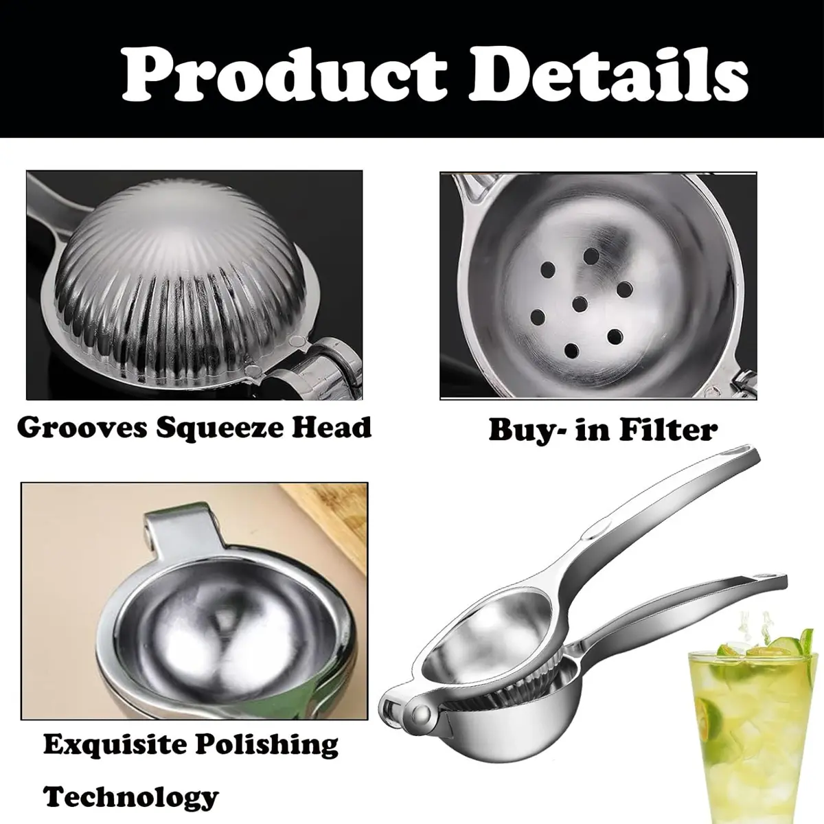 Stainless Steel Manual Juicer Kitchen Multifunctional Accessories Processor Household Lemon Clip Fruit Pressing Lemon Squeezer