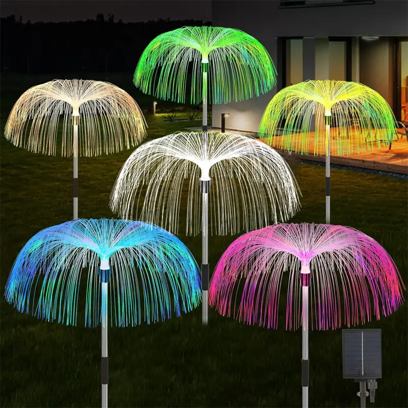 LED Jellyfish Solar Light Rainbow Color Changing Fiber Jellyfish Light Waterproof Outdoor Courtyard Garden Night Light Decor