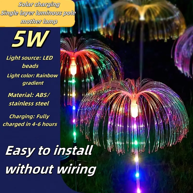 LED Jellyfish Solar Light Rainbow Color Changing Fiber Jellyfish Light Waterproof Outdoor Courtyard Garden Night Light Decor