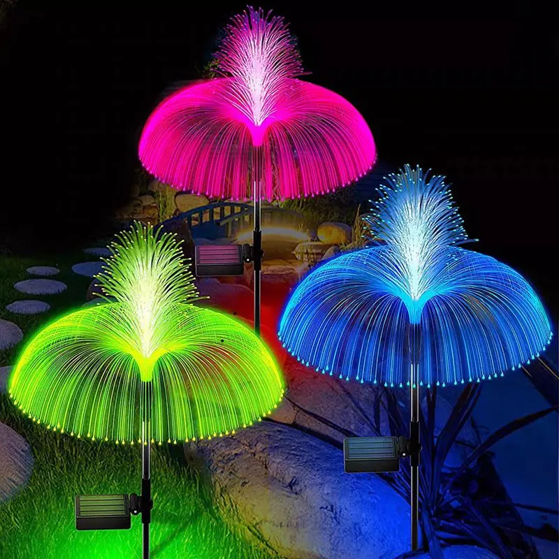 LED Jellyfish Solar Light Rainbow Color Changing Fiber Jellyfish Light Waterproof Outdoor Courtyard Garden Night Light Decor