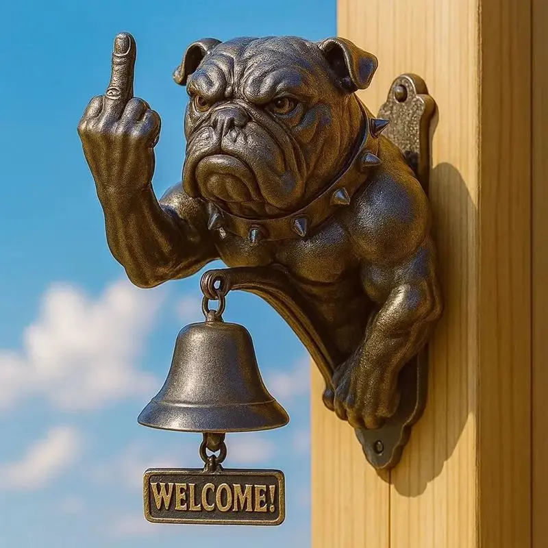 Funny Vertical Middle Finger Bulldog Doorbell Bulldog Design Rustic Cast Iron Doorbell Dog Funny Dog Door Ring Hanging Ornament