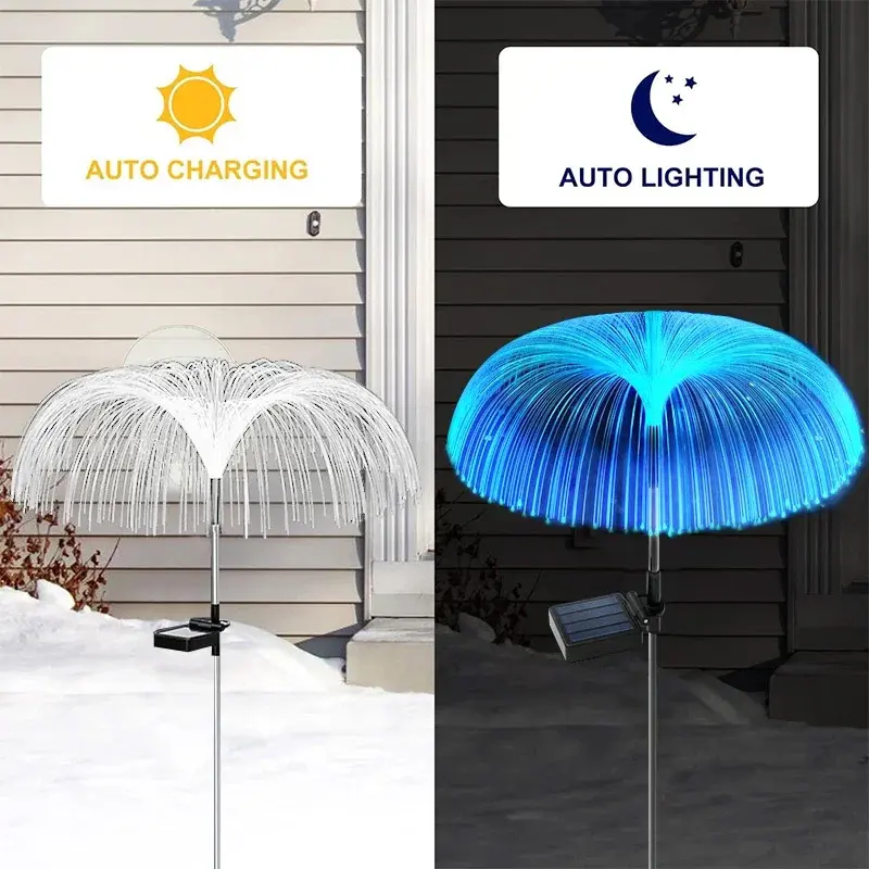 LED Jellyfish Solar Light Rainbow Color Changing Fiber Jellyfish Light Waterproof Outdoor Courtyard Garden Night Light Decor