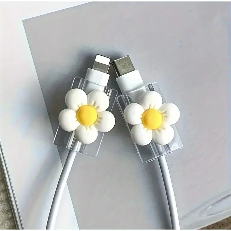 2pcs cherry Flower Cable Protector General Data Line USB Charger Protective Cover Cable Organizer Soft Charging Head Cover Decor