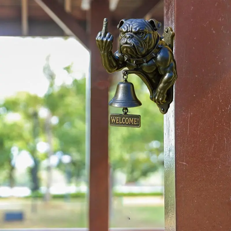 Funny Vertical Middle Finger Bulldog Doorbell Bulldog Design Rustic Cast Iron Doorbell Dog Funny Dog Door Ring Hanging Ornament