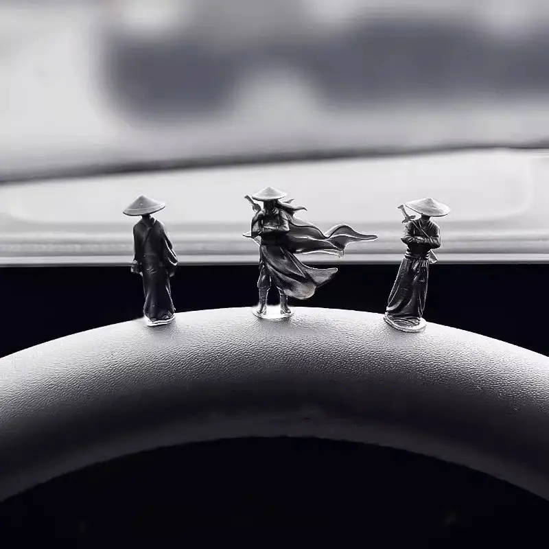 6pcs/set Mini Jianghu Swordsman Statue Accessories Decor Antique Cartoon Characters Car Window Side Center Console Ornaments
