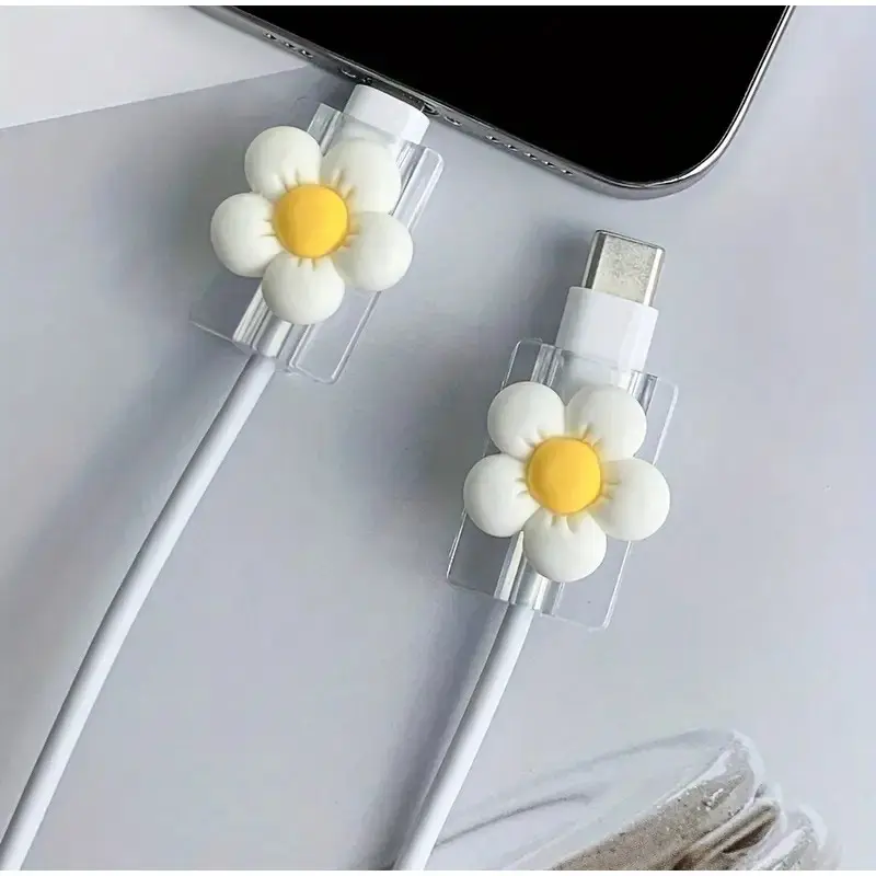 2pcs cherry Flower Cable Protector General Data Line USB Charger Protective Cover Cable Organizer Soft Charging Head Cover Decor