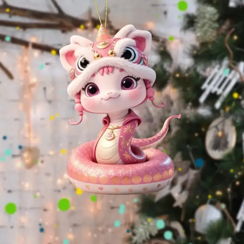 2025 Acrylic Lucky Little Cute Snake Christmas Tree Pendant 2D Hanging Rope Car Interior Backpack Indoor Pendant New Year Decor