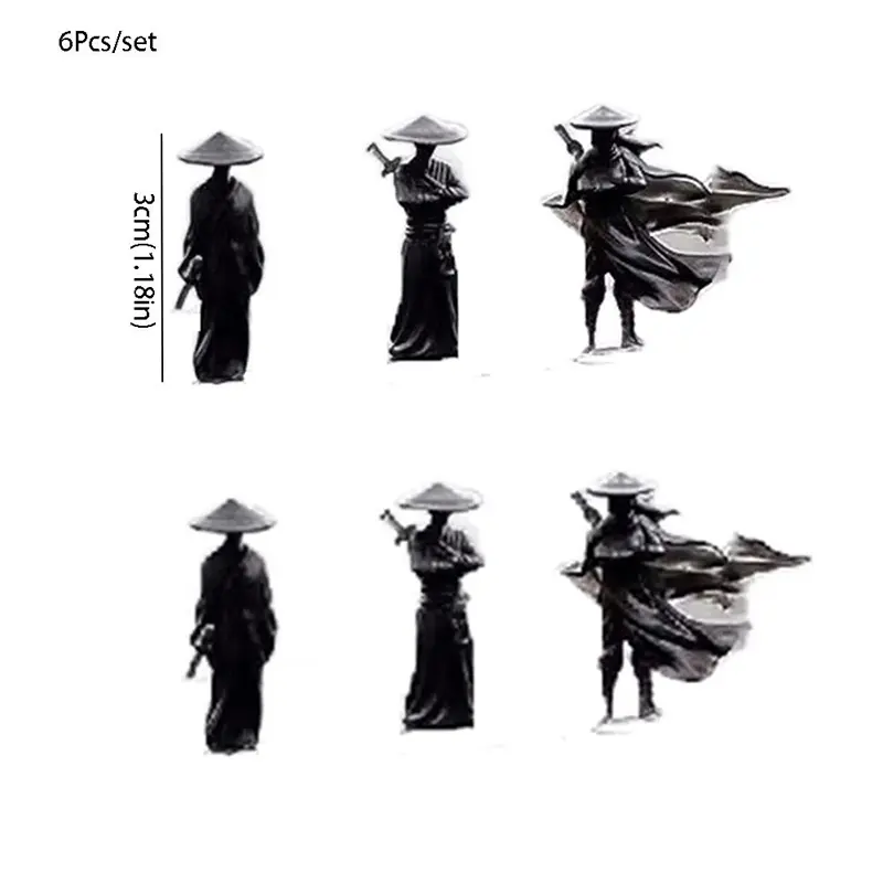 6pcs/set Mini Jianghu Swordsman Statue Accessories Decor Antique Cartoon Characters Car Window Side Center Console Ornaments