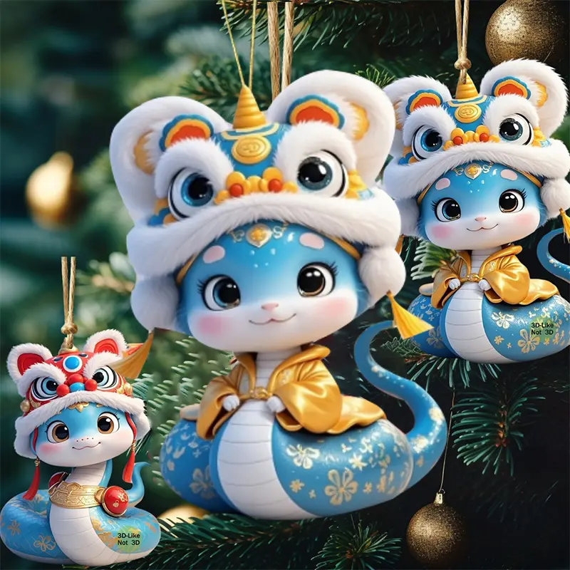 2025 Acrylic Lucky Little Cute Snake Christmas Tree Pendant 2D Hanging Rope Car Interior Backpack Indoor Pendant New Year Decor