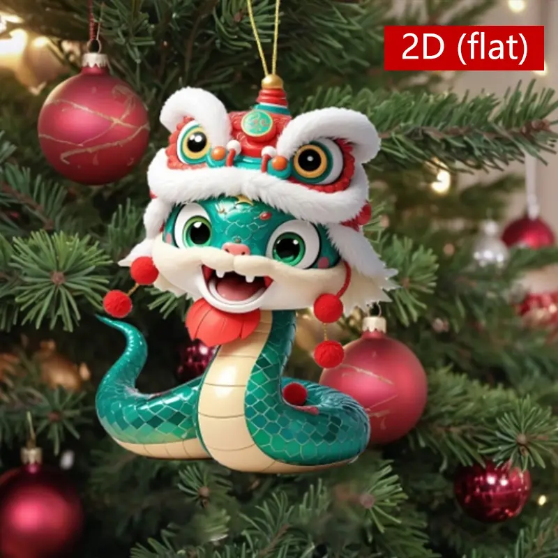 2025 Acrylic Lucky Little Cute Snake Christmas Tree Pendant 2D Hanging Rope Car Interior Backpack Indoor Pendant New Year Decor