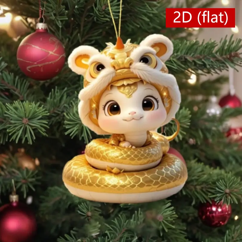 2025 Acrylic Lucky Little Cute Snake Christmas Tree Pendant 2D Hanging Rope Car Interior Backpack Indoor Pendant New Year Decor