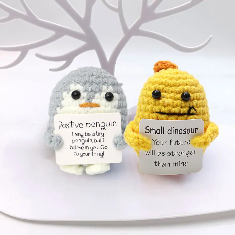 Fun Crochet Positive Energy Eggplant Bee Owl With Card Cartoon Doll Hand Woven Doll Pendant Accessories Christmas New Year Gifts