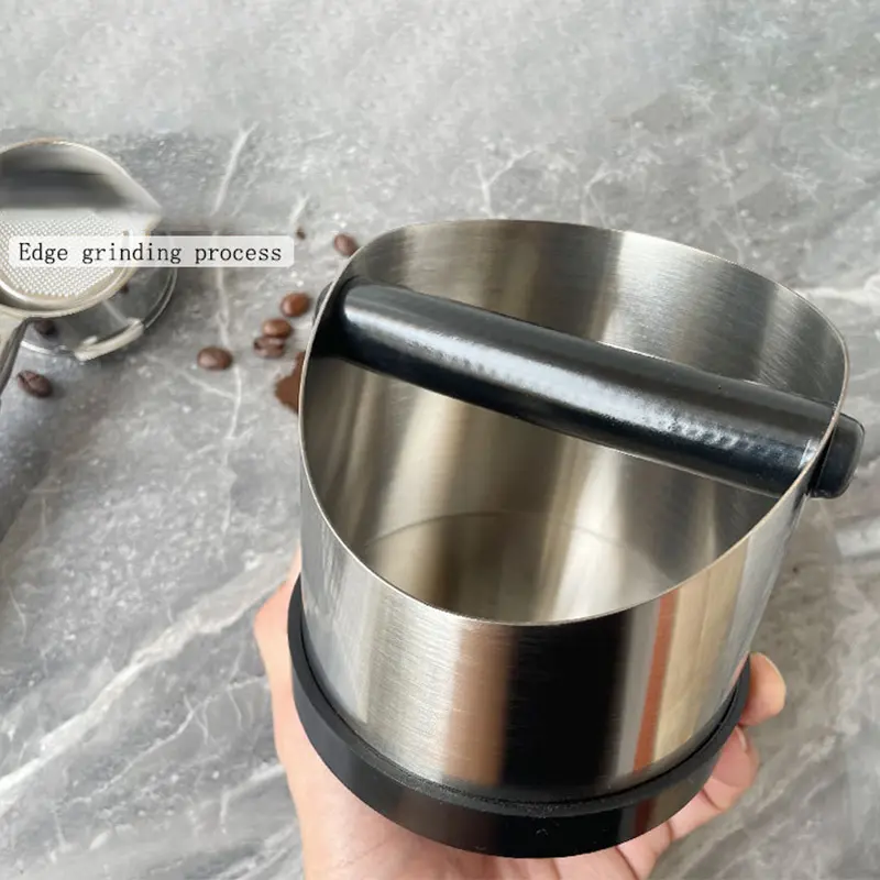 Stainless Steel Coffee Knock Box Anti Slip Coffee Grinding Tapping Powder Residue Inclined Handle Tapping Residue Container