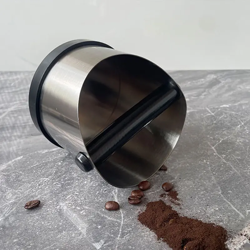 Stainless Steel Coffee Knock Box Anti Slip Coffee Grinding Tapping Powder Residue Inclined Handle Tapping Residue Container