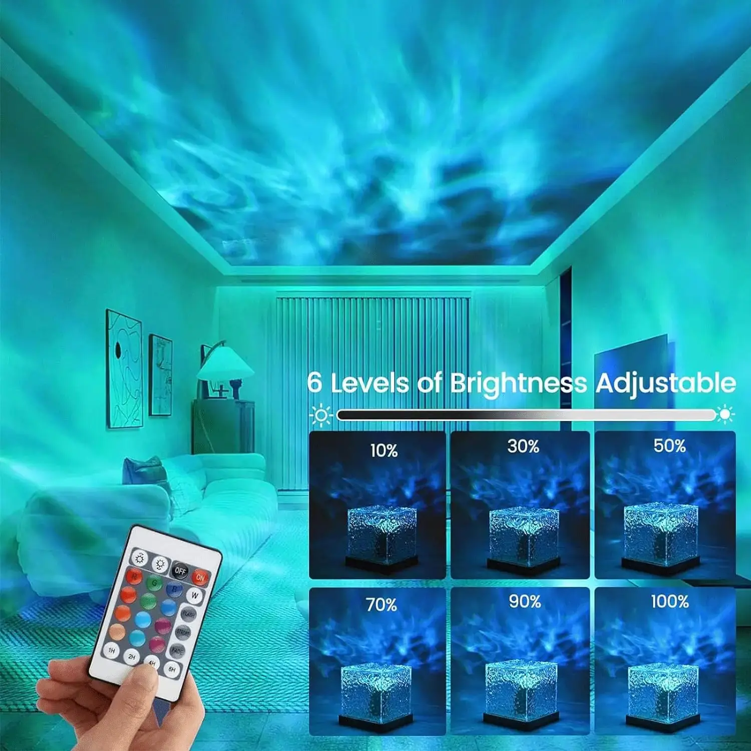 LED Light Dynamic Water Ripple Night Light Bedroom Ambient Light Wall Gaming Room Decor 16 Color Projector Lamp USB Remote Cool