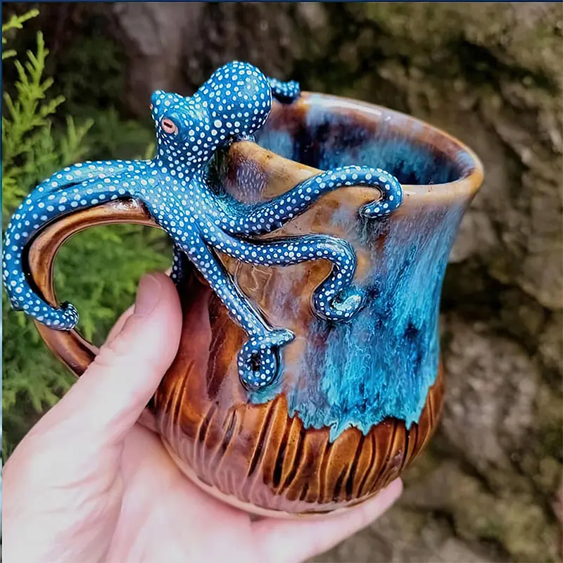 Marine Creatures Octopus Mug Ornament 3D Octopus Fun Ceramic Coffee Cup Handmade Octopus Shaped Statue Cup Ocean Enthusiast Gift