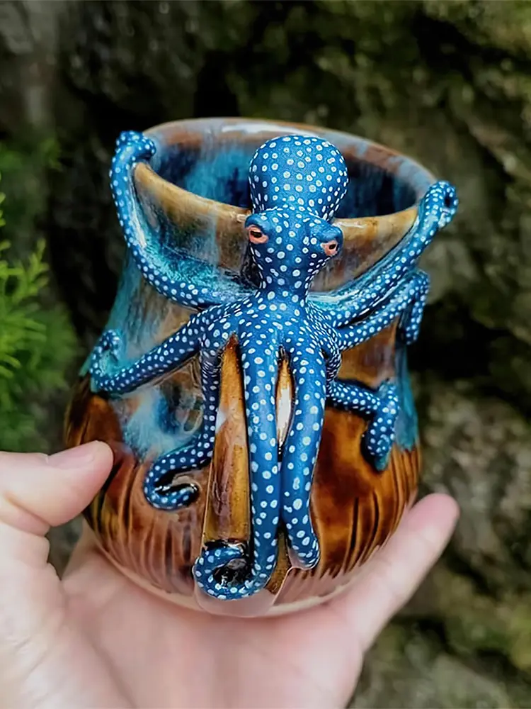 Marine Creatures Octopus Mug Ornament 3D Octopus Fun Ceramic Coffee Cup Handmade Octopus Shaped Statue Cup Ocean Enthusiast Gift