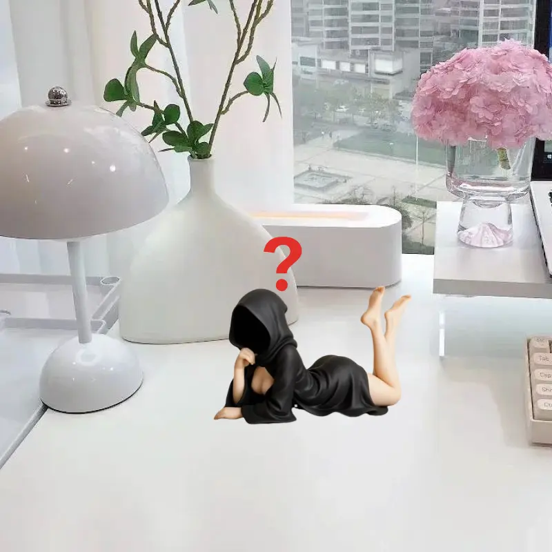 Mask Wearing Woman Statue Bookshelf Desktop Decor Queen Sitting Black Robe 3d Ghost Sculpture Home Office Shelf Gift Artwork