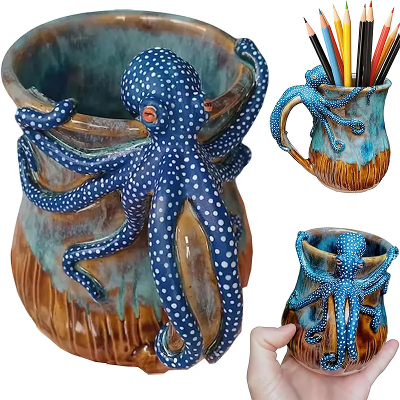 Marine Creatures Octopus Mug Ornament 3D Octopus Fun Ceramic Coffee Cup Handmade Octopus Shaped Statue Cup Ocean Enthusiast Gift