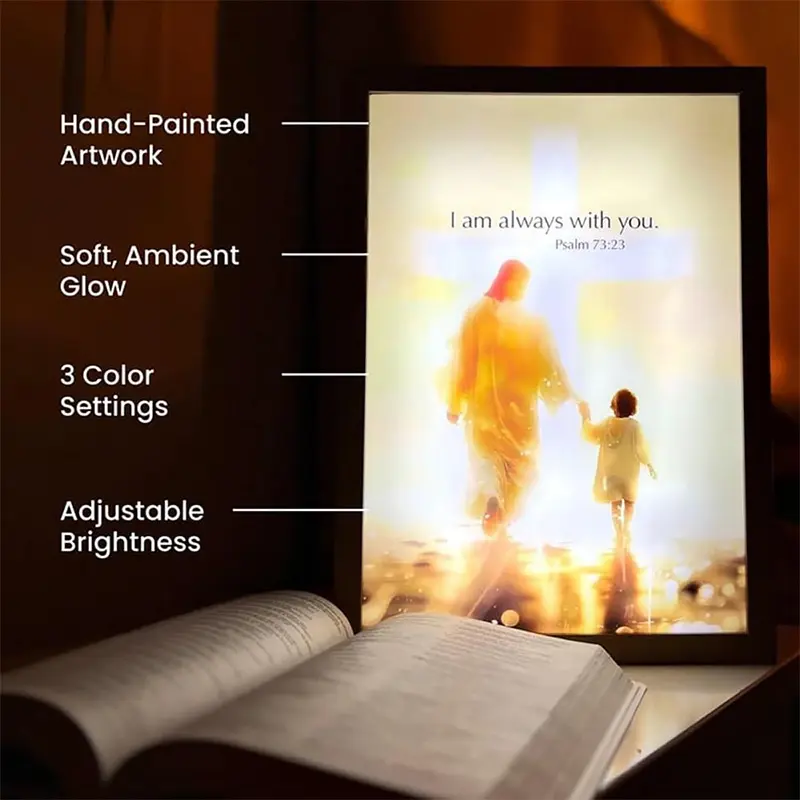 Jesus Lamp Light Painting Picture Frame Ornament 4D LED Painting  Lamp Wall Art Study Living Room Bedroom Luminous Decoration