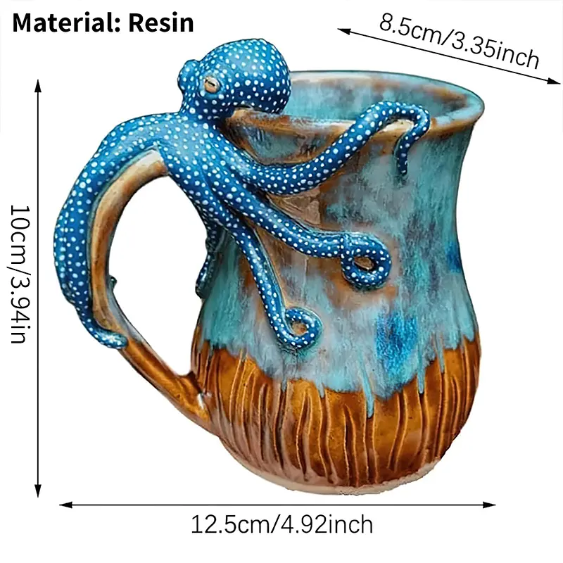Marine Creatures Octopus Mug Ornament 3D Octopus Fun Ceramic Coffee Cup Handmade Octopus Shaped Statue Cup Ocean Enthusiast Gift