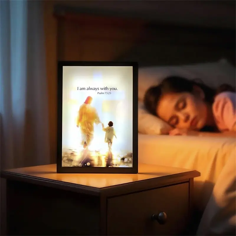 Jesus Lamp Light Painting Picture Frame Ornament 4D LED Painting  Lamp Wall Art Study Living Room Bedroom Luminous Decoration