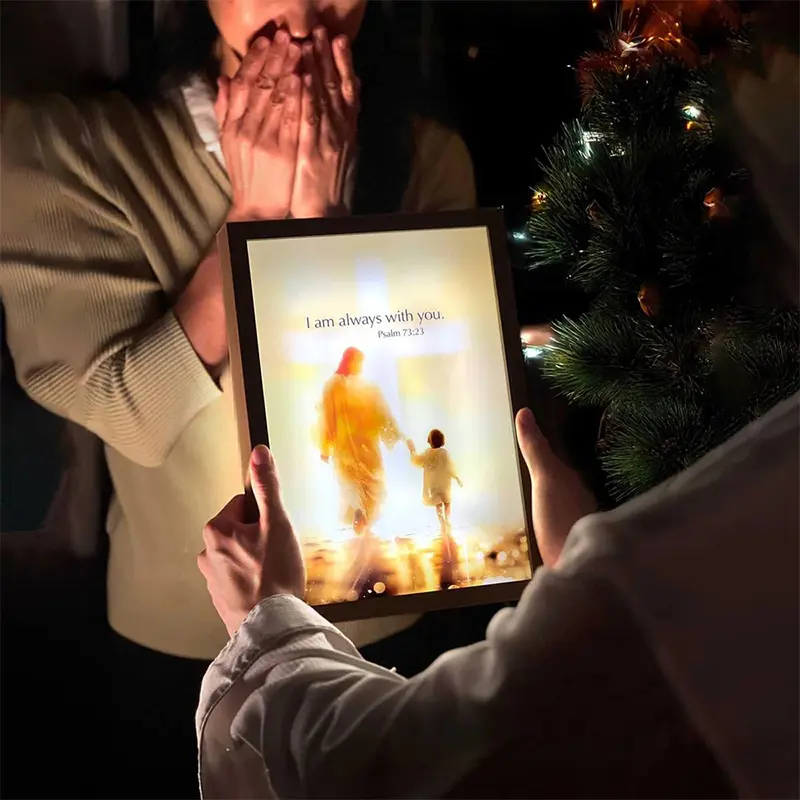 Jesus Lamp Light Painting Picture Frame Ornament 4D LED Painting  Lamp Wall Art Study Living Room Bedroom Luminous Decoration