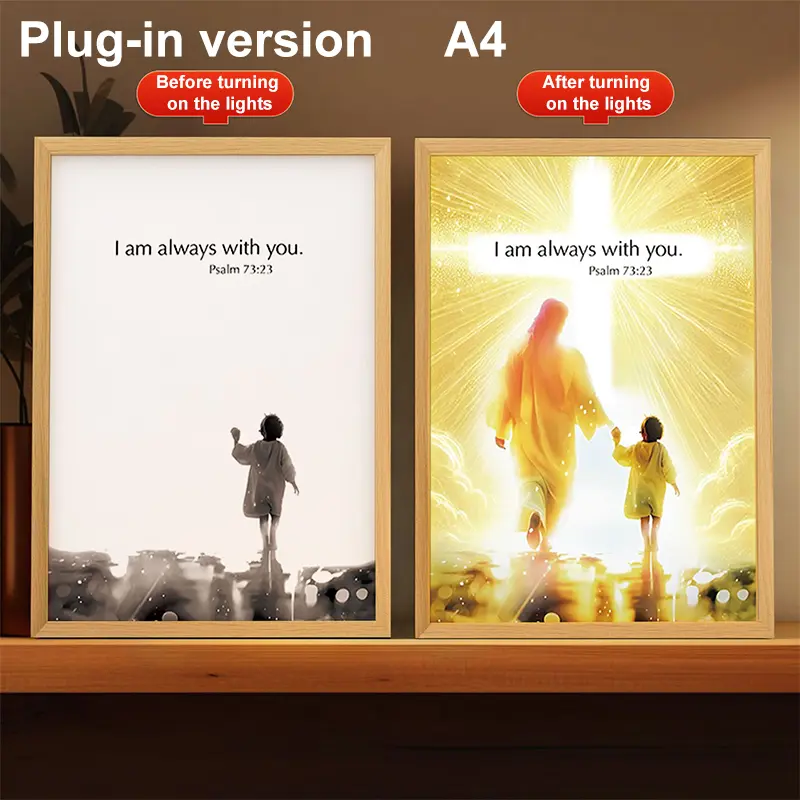 Jesus Lamp Light Painting Picture Frame Ornament 4D LED Painting  Lamp Wall Art Study Living Room Bedroom Luminous Decoration